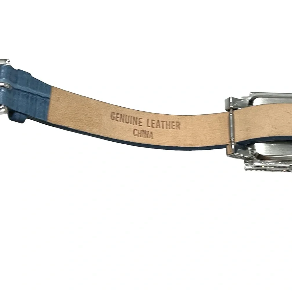 ADRIENNE LIMITED PAVE CRYSTAL ART DECO WATCH W BLUE LEATHER LIZARD PRINT BAND
